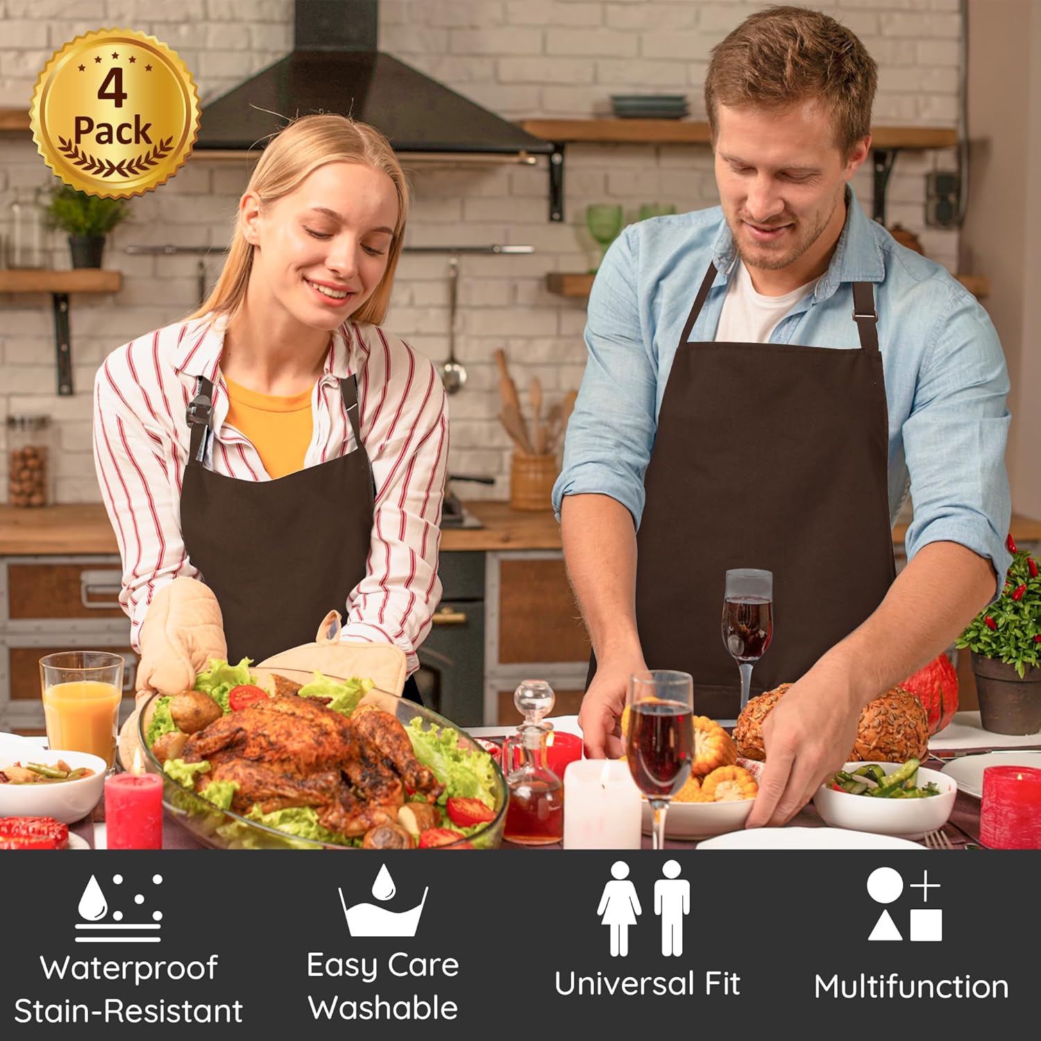 atopo - Tablier chef pack 4 - réglable, étanche, 2 poches, unisexe