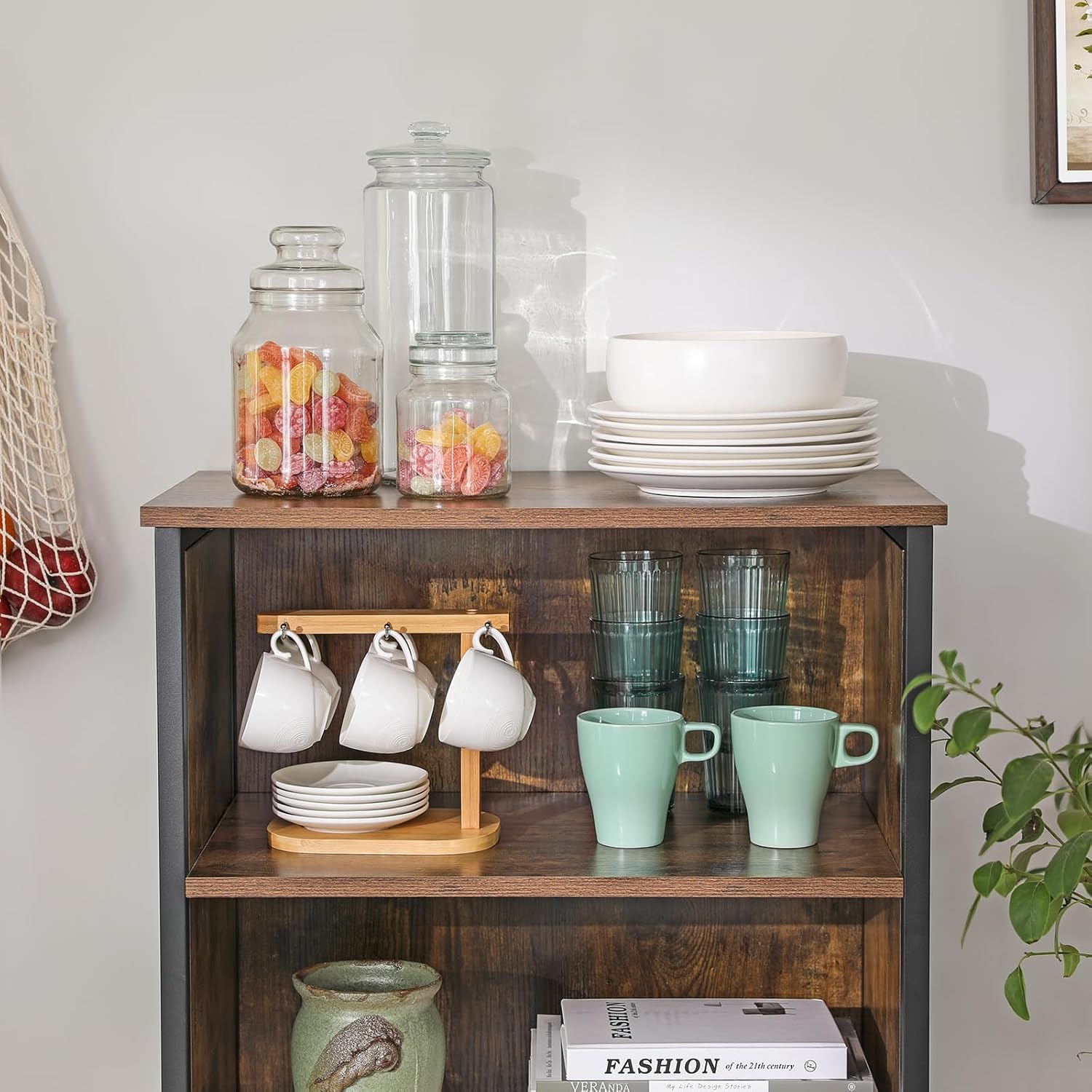 VASAGLE - buffet rangement 2 compartiments, étagères réglables, cadre acier, marron/noir LSC66BX