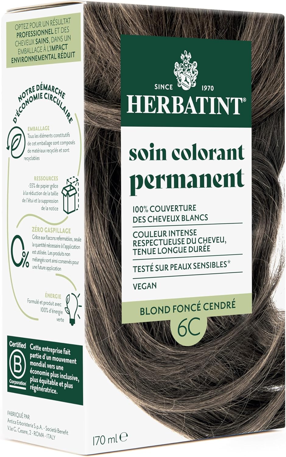 Herbatint - Soin Colorant Cheveux, 170ml, Sans Ammoniaque, 6C