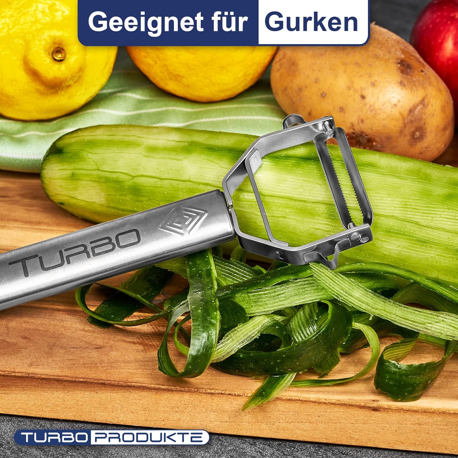 TURBO PRODUKTE - Éplucheur 3 en 1 inox, lame pendulaire, rose, droitier/gaucher