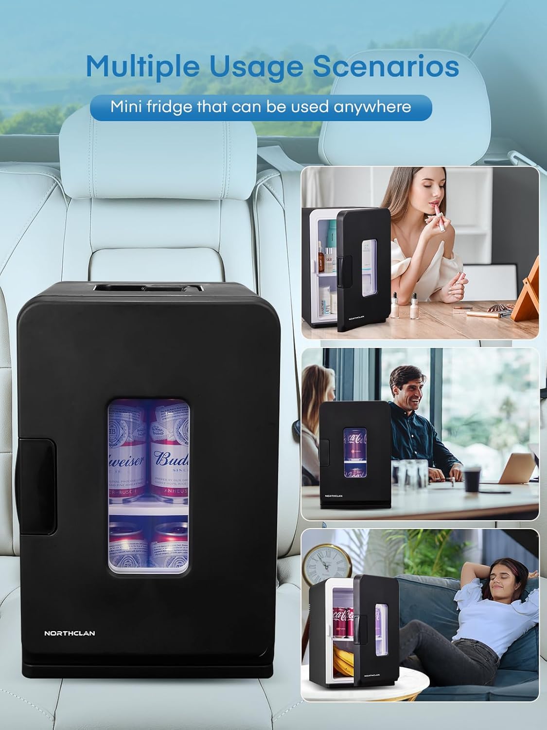 NORTHCLAN - Mini frigo 15L - chambre/voiture - chaud/froid, ECO mode