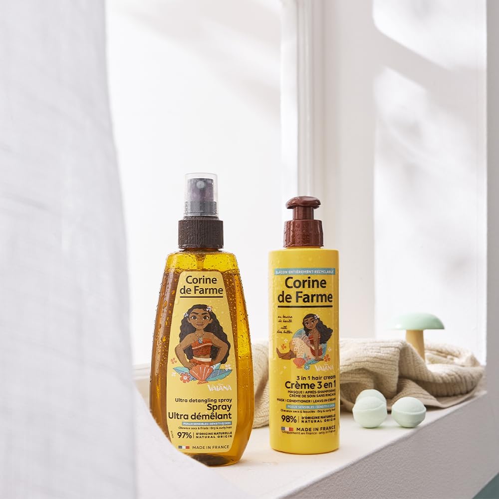 Corine de Farme - Spray démêlant Vaiana enfant - sans rinçage, parfum coco, clean beauty, lot de 2