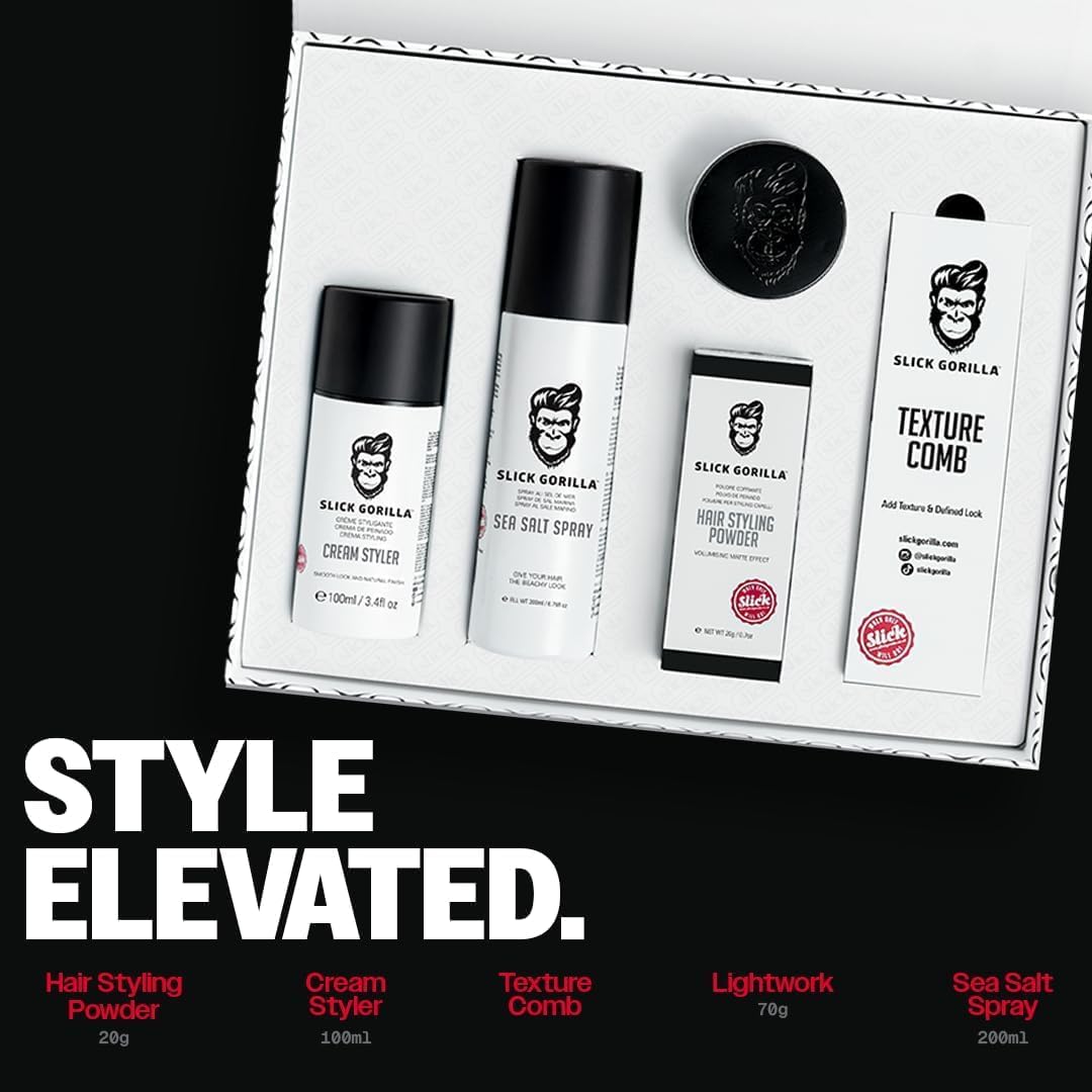 Slick Gorilla - Coffret Styling Complet - Set coiffant cheveux - Poudre, crème, spray, peigne
