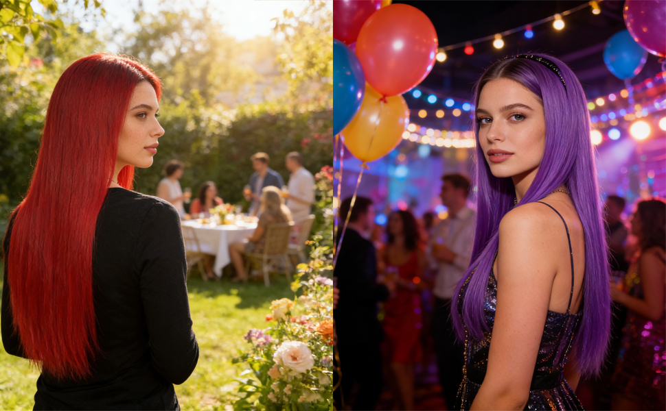 Scène de fête en plein air avec des ballons colorés et des guirlandes lumineuses. Plusieurs images montrant une atmosphère de fête en journée et en soirée.