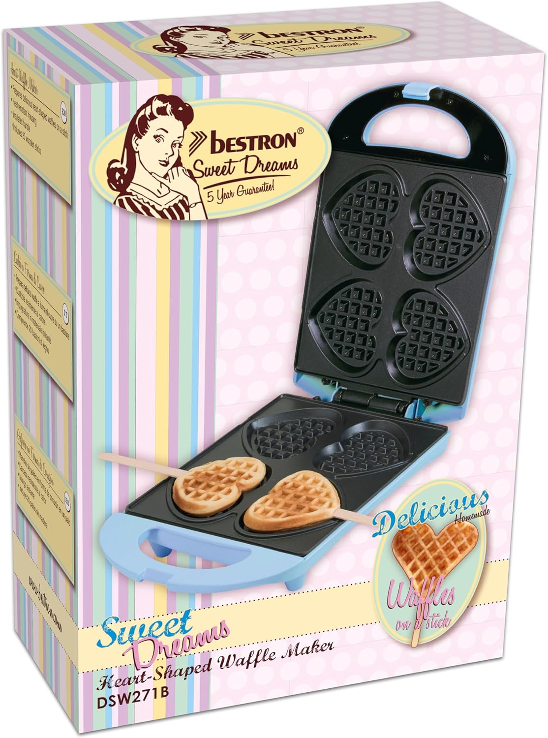 Bestron - Gaufrier rétro bleu - 700W - gaufres cœur antiadhésives