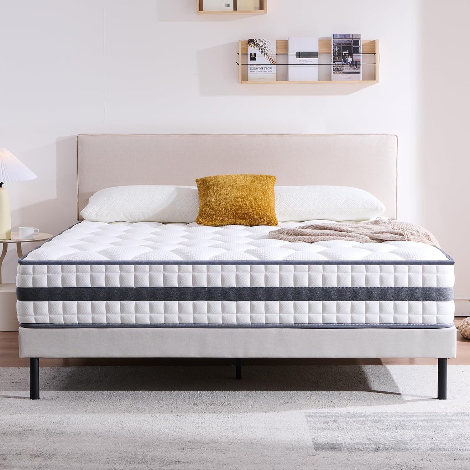 Matelas - hybride mousse mémoire & ressorts - 90x190x25 cm - doux, respirant
