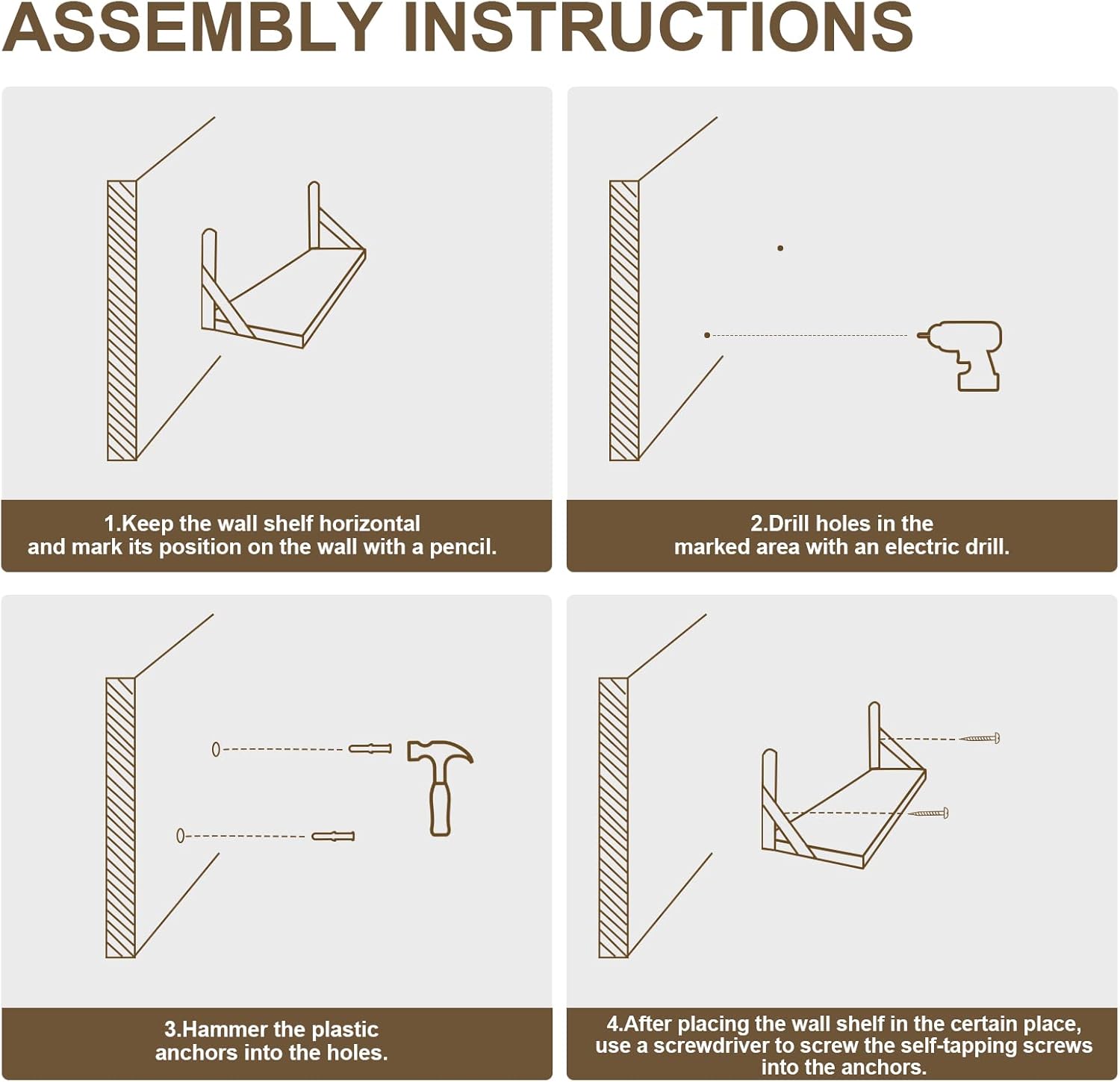 AGM - étagères murales bois, 42,5x15cm, lot de 2, multi-pièces