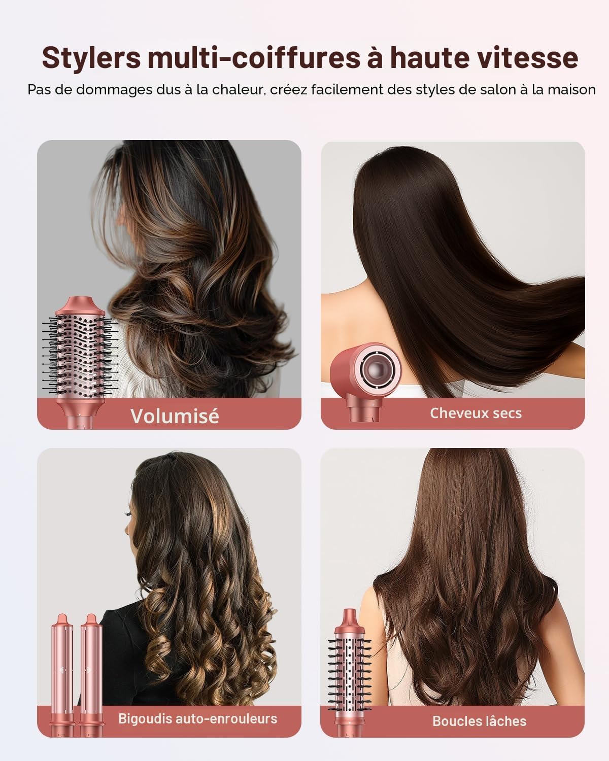 Sèche-cheveux 5 en 1 - air styler, séchage rapide, anti-frisottis, lissage, rangement