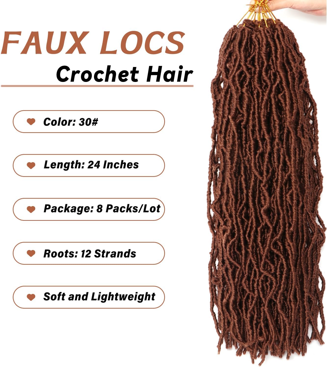Faux locks crochet braids - soft locs - 60,9 cm - bouclées, lot de 7