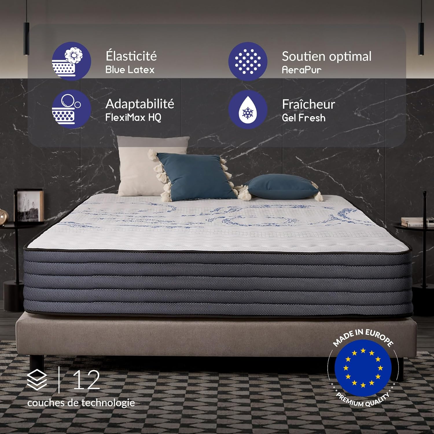 NATURALEX - PerfectSleep - 140x190 cm - mousse mémoire, latex, 30cm, ferme, réversible