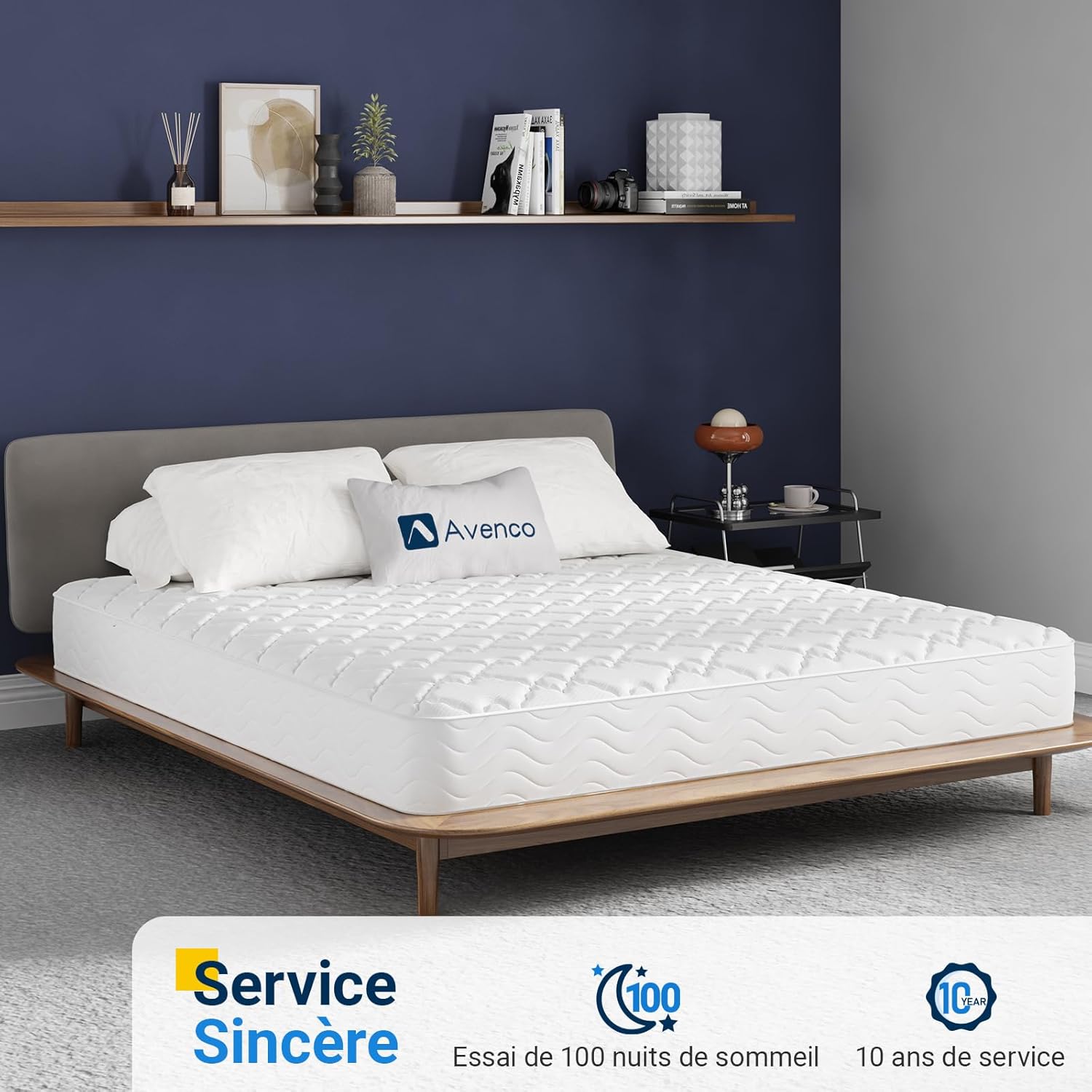 Avenco - Matelas double série confort - 160x190 cm - Ressorts ensachés, mousse double, isolation mouvements, CertiPUR-US