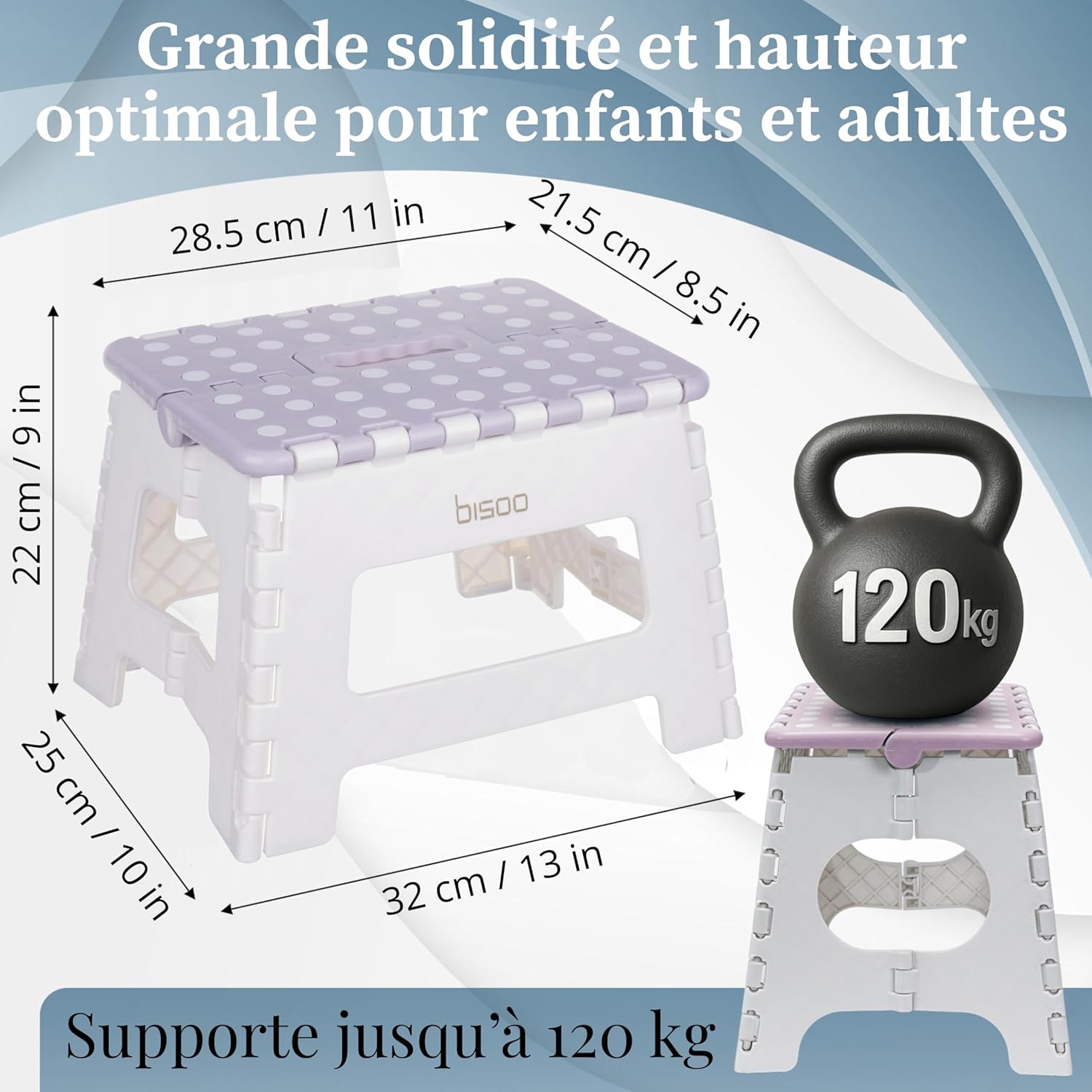 Bisoo - Tabouret pliable enfant, 22cm, portable WC/bain, lilas