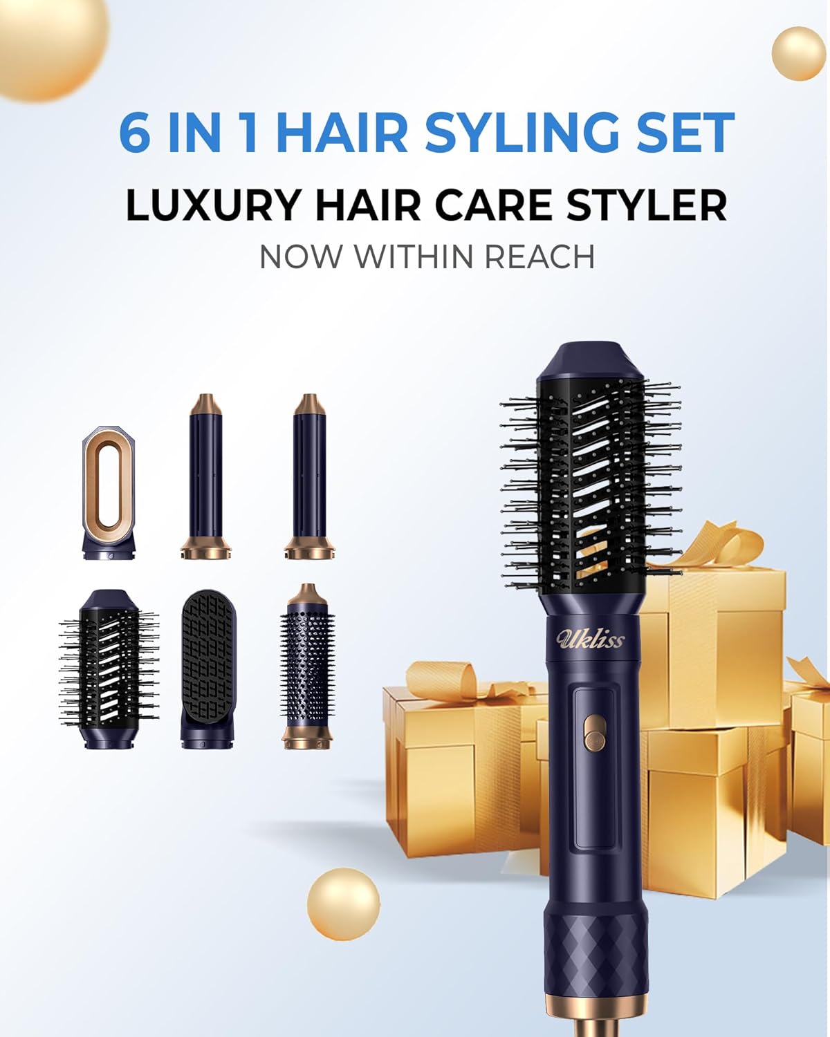 UKLISS - Air Styler 6 en 1 - brushing ionique, boucleur, lisseur