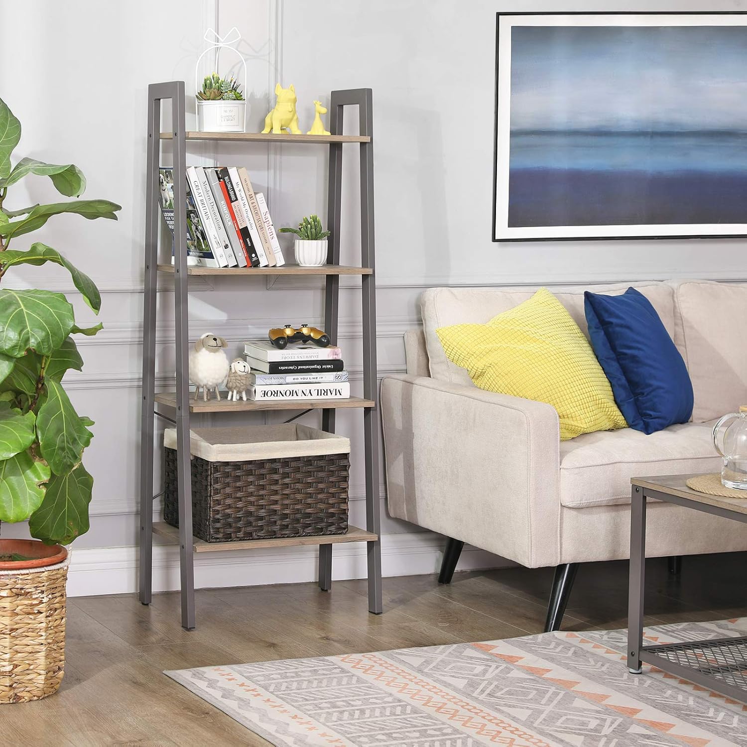 VASAGLE - étagère 4 niveaux style industriel, acier, 56x34x137,5 cm, LLS44MG