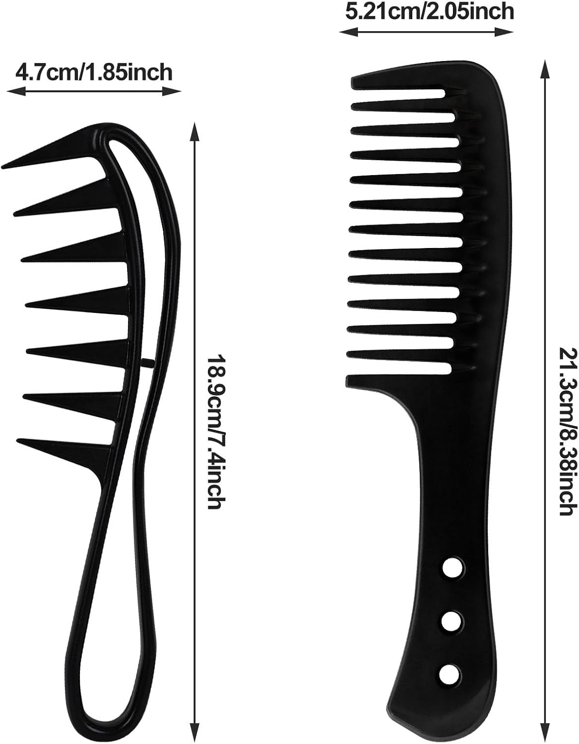 Peigne à cheveux - fibre de carbone, dents larges, bouclés, pack 2
