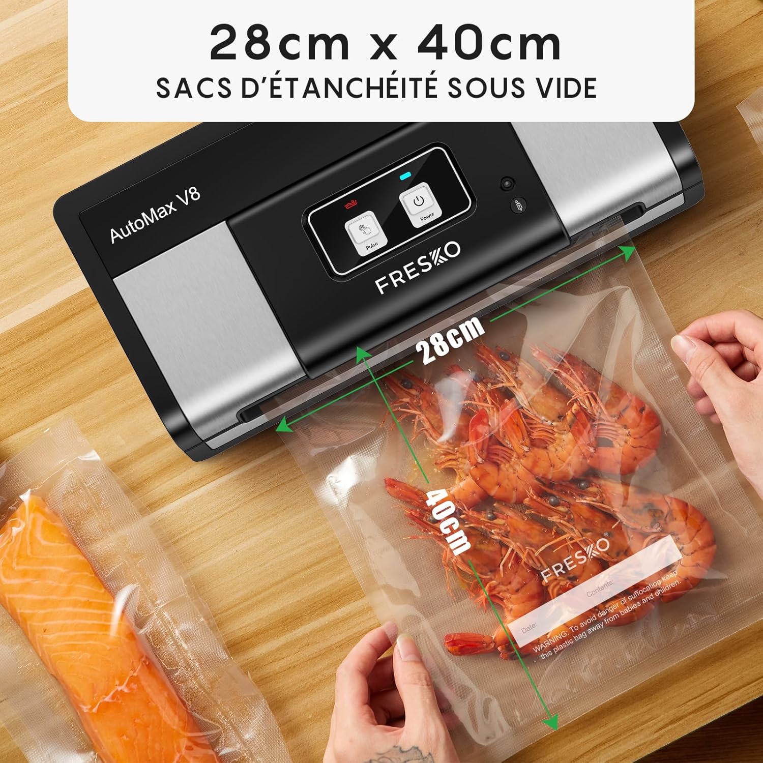 FRESKO - sacs sous vide professionnels - 28x40 cm - aluminium, compatibles toutes machines, sans BPA, pack 80