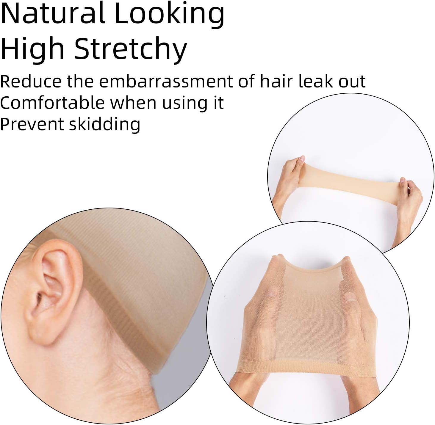 URAQT - Bonnet de perruque nylon, lot de 4, nude et noir, unisexe
