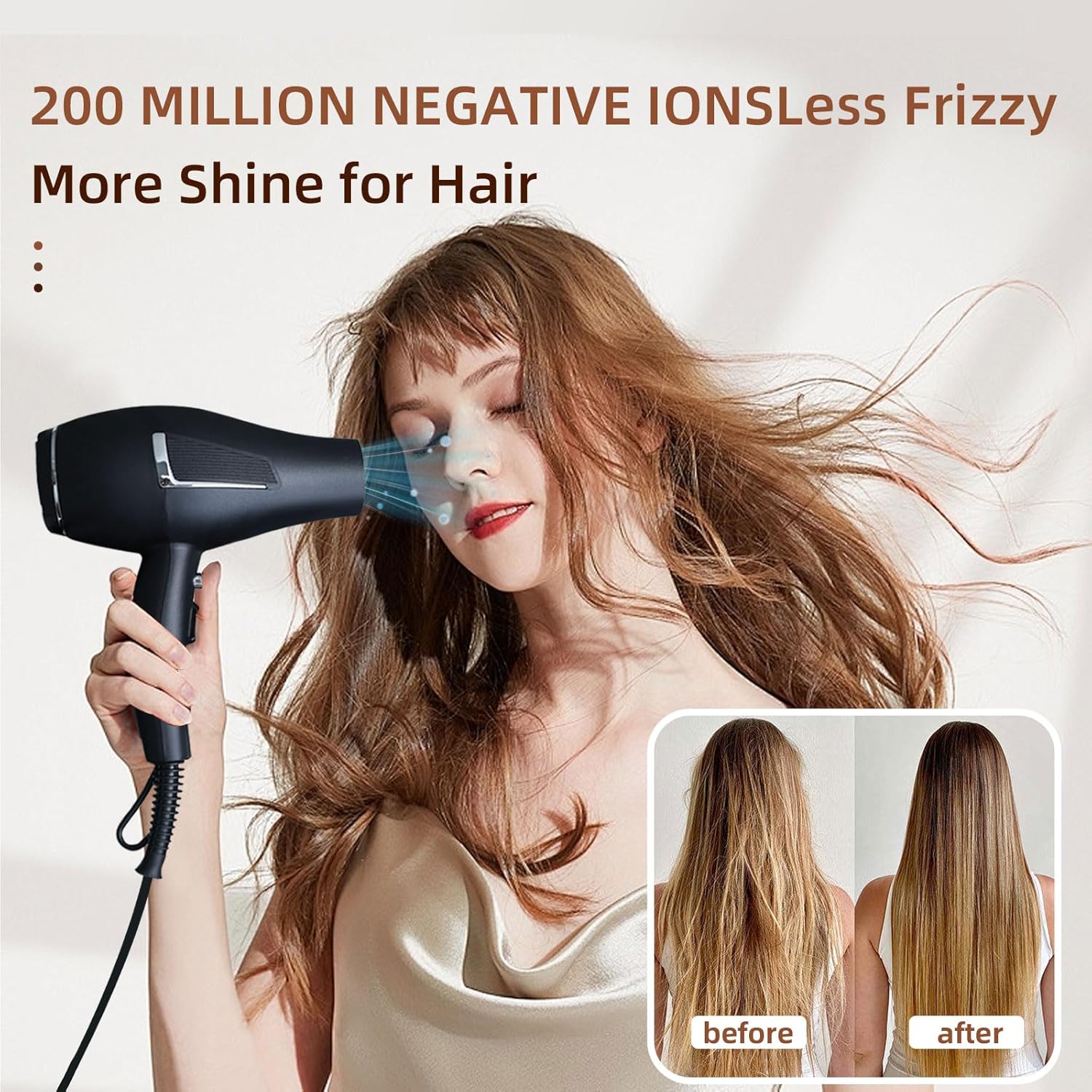 Sèche-cheveux ionique - 2100W - 2 concentrateurs, 4 peignes, diffuseur, bouton froid, Séchage rapide