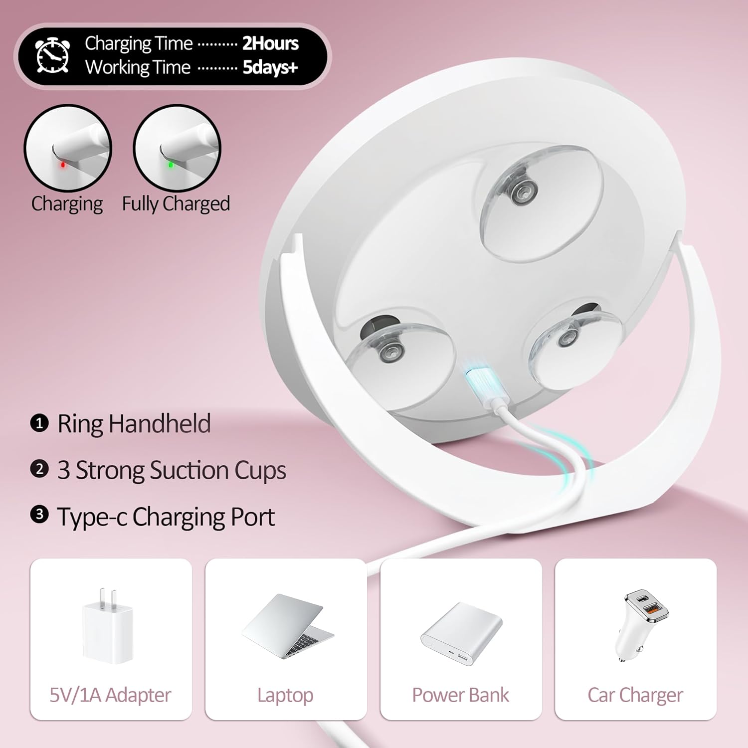 Miroir grossissant - 30x, éclairage à intensité variable, ventouse, couleurs multiples, format table ou mural