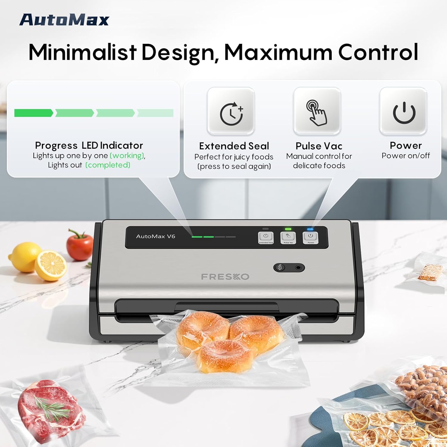 FRESKO - Automax V6 - machine sous vide - coupe-sac intégré, modes humide/sec