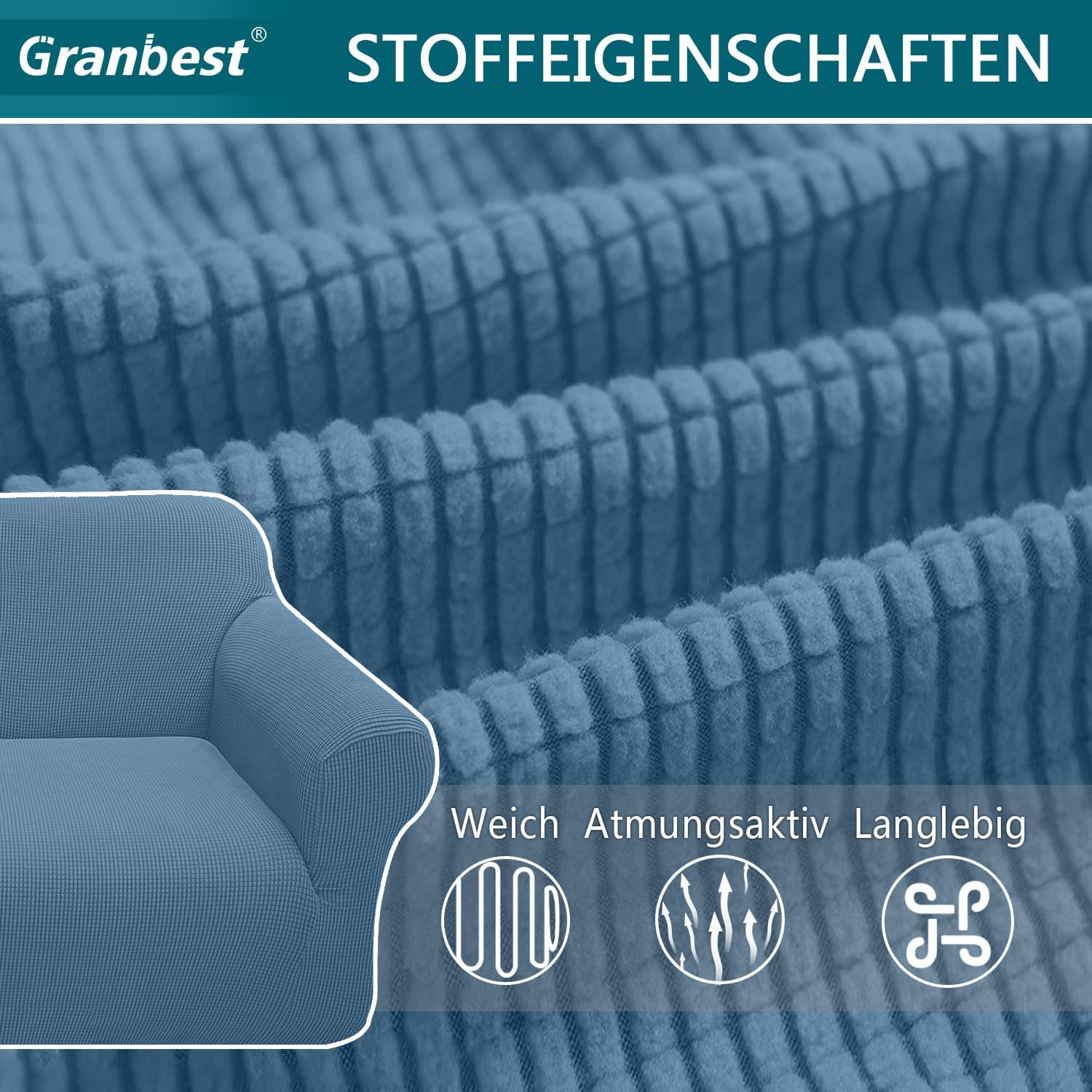 Granbest - housse de canapé moderne, 3 places, jacquard élastique, protection animaux