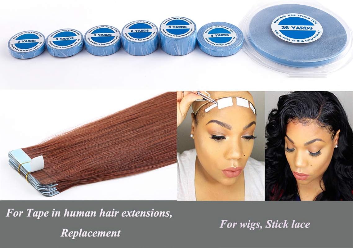 ShowJarlly – ruban adhésif double face – 0.8cm x 36yd – bleu, spécial lace front, fixation prolongée