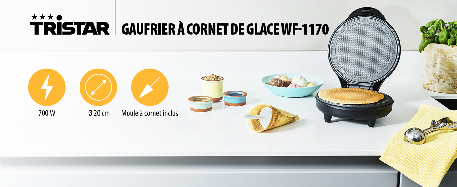 Appareil à cornets de glace Tristar WF-1170 avec logo & icônes