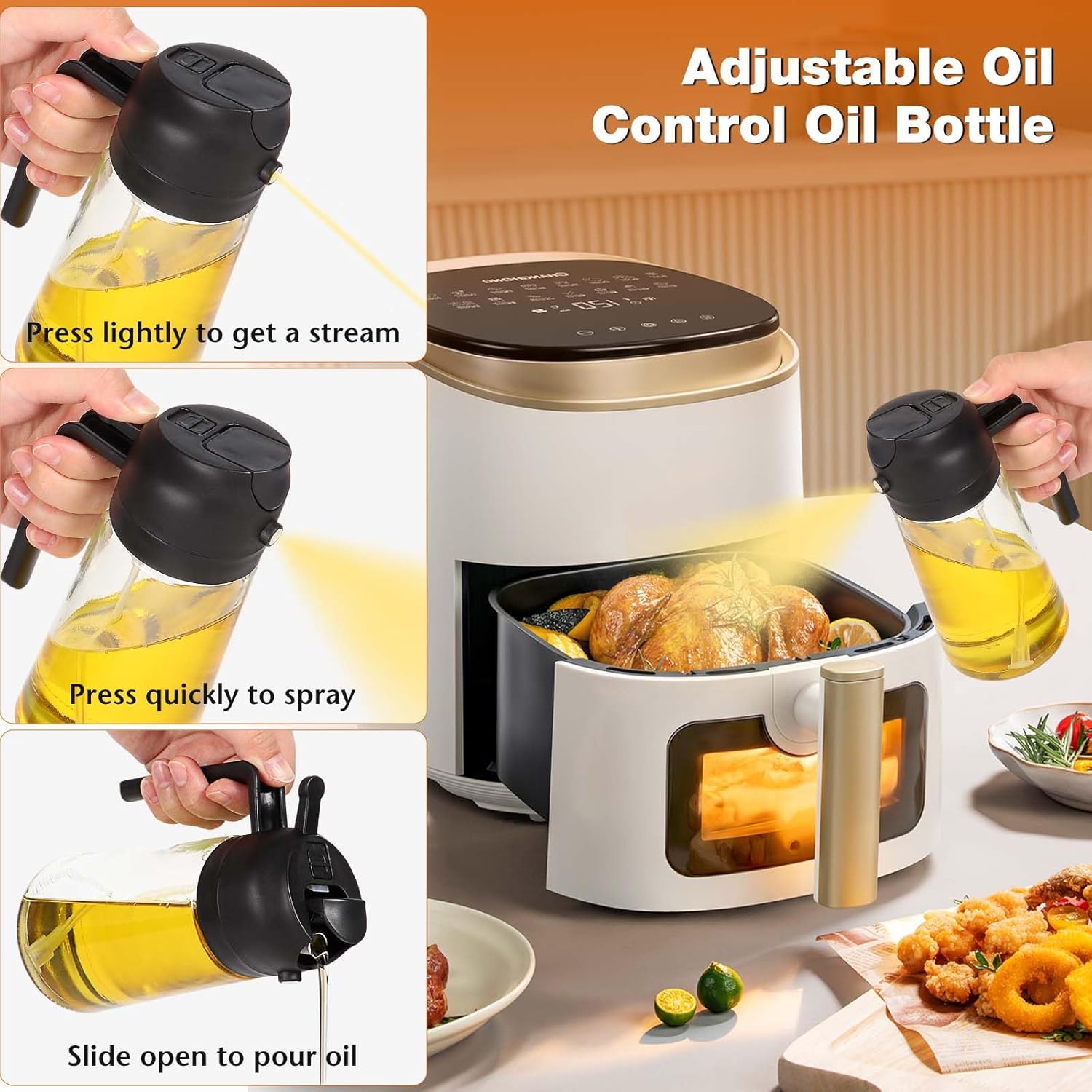 Vaporisateur d'huile cuisine - 470ml - 2 en 1, verre, grillades, friture