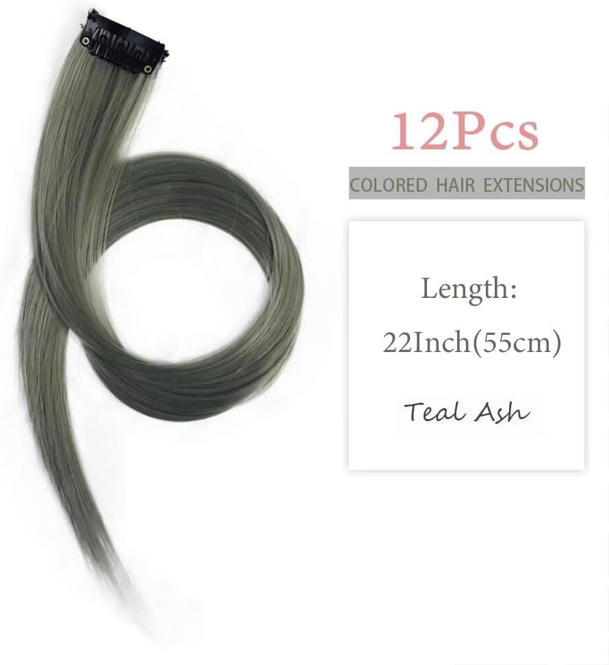 Extensions de cheveux - clip, 12 pièces, 55cm, gris cendré, naturel, fête