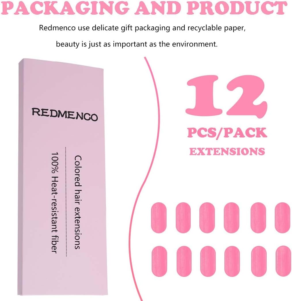 Extensions de cheveux colorés - 12 pièces - clipser - mèches roses