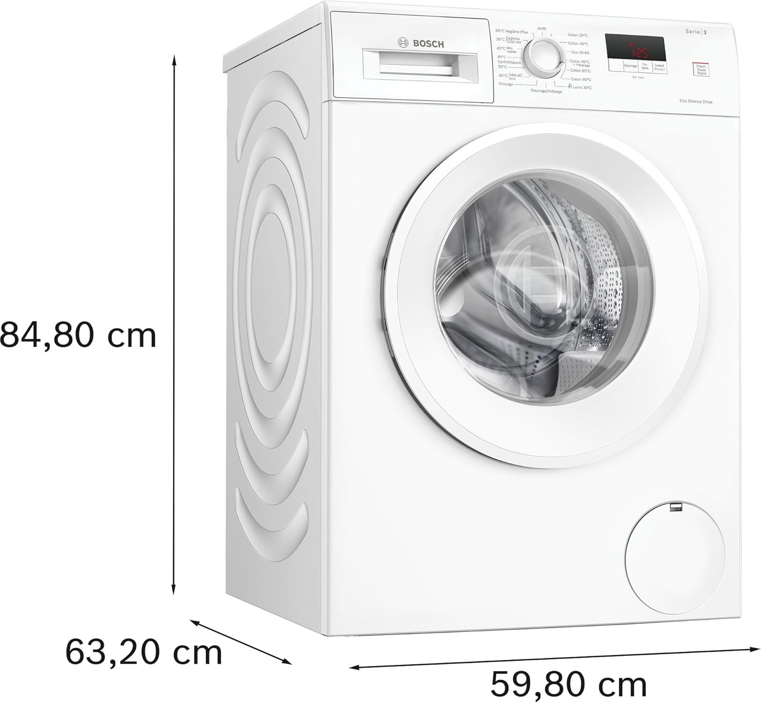 Bosch - Lave-linge Série 2, 8kg, 1200 trs/min, blanc, WGE03207FR