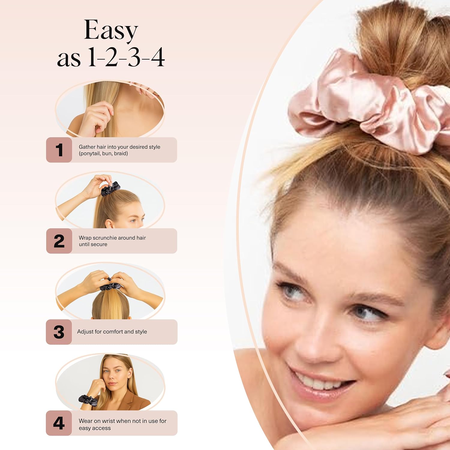 Accessoires cheveux satin - 2pcs - anti-frisottis, casse, nuit, blush/gris