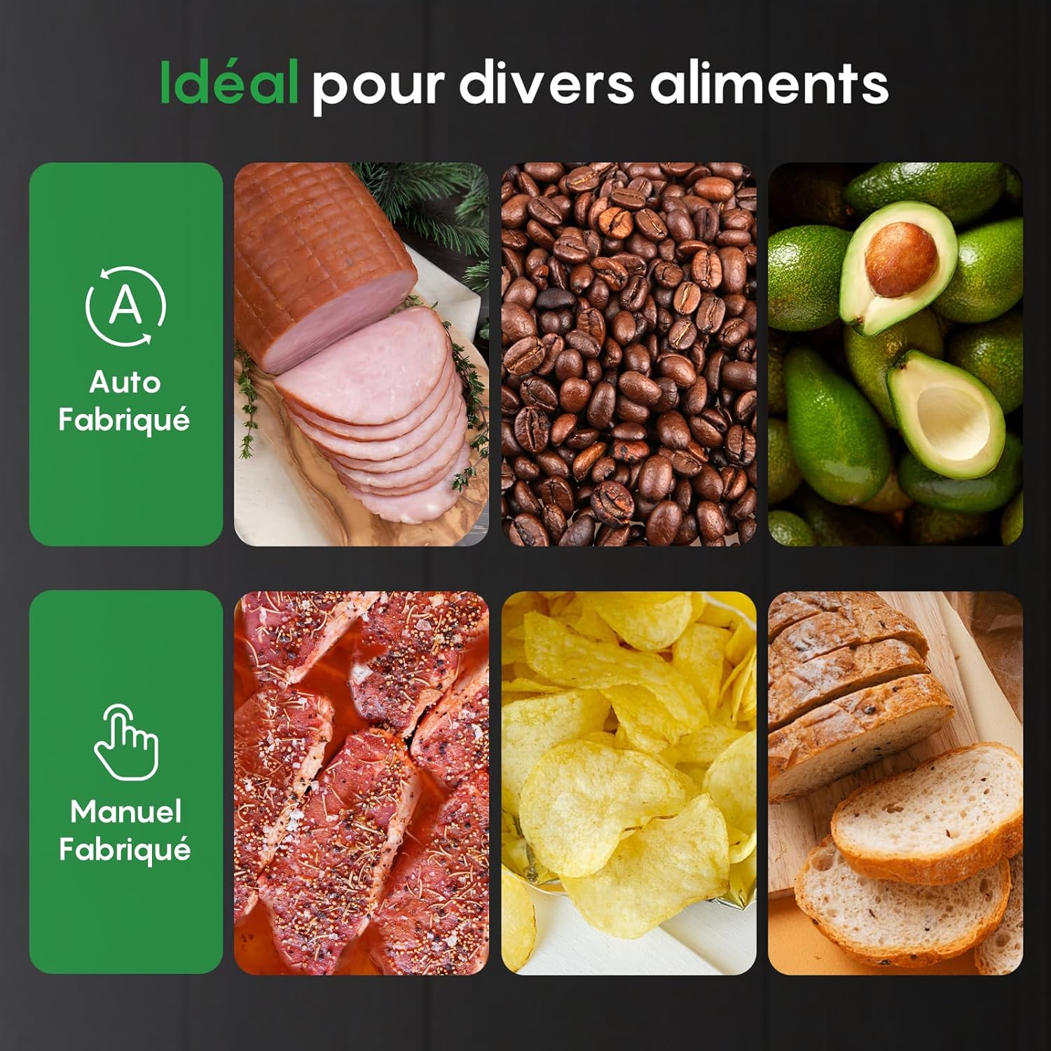 FRESKO - machine sous vide 140W, double scellage, sec/humide, 10 sacs, 4 kits bocaux