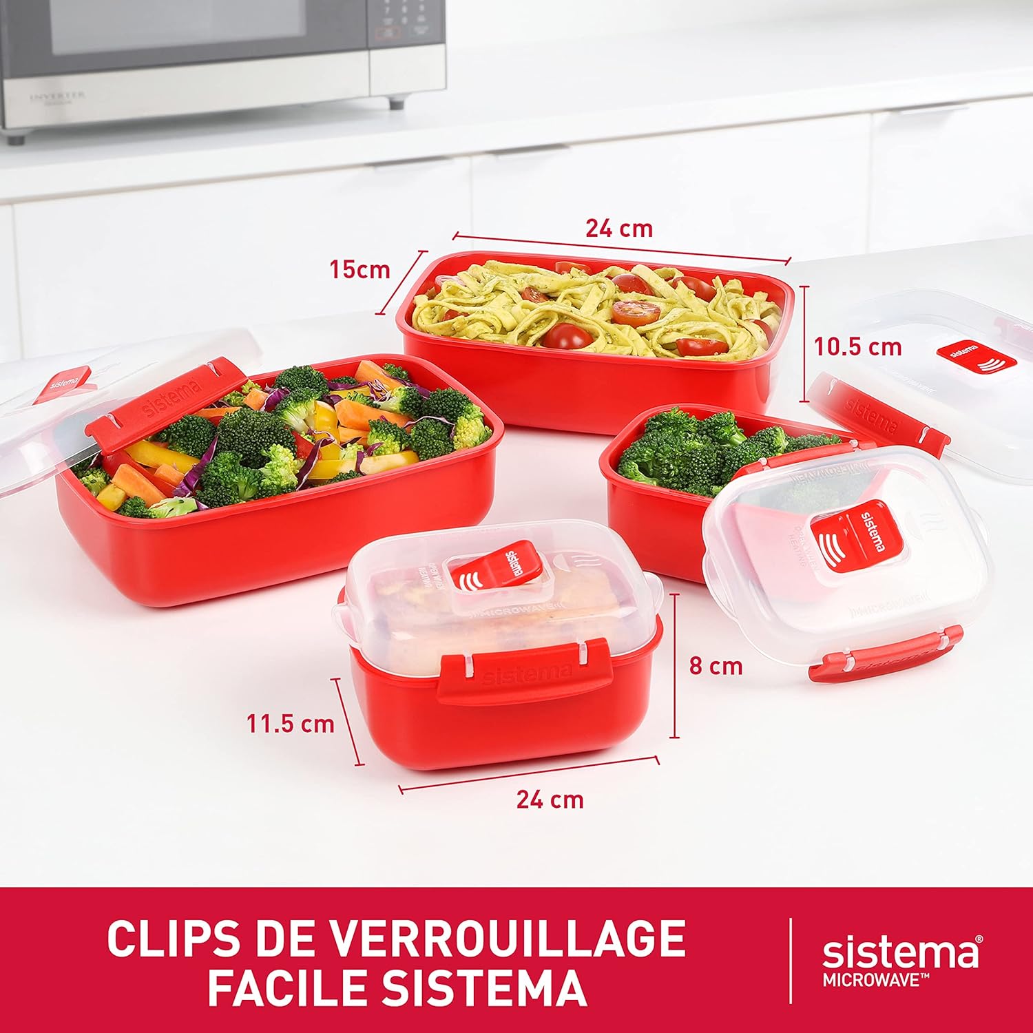 Sistema - Heat & Eat - Lot de 3 boîtes repas empilables étanches