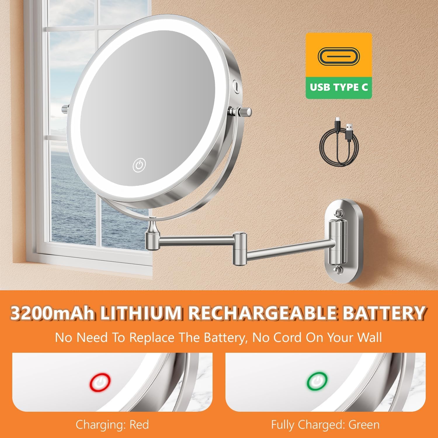 Auxmir - miroir mural LED 8