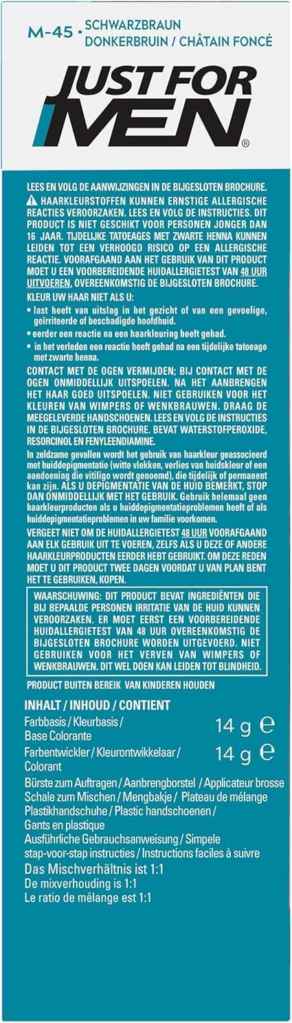 Just For Men - Barbe & Moustache - coloration naturelle, sans ammoniaque, élimine poils gris, peigne applicateur - Noir 