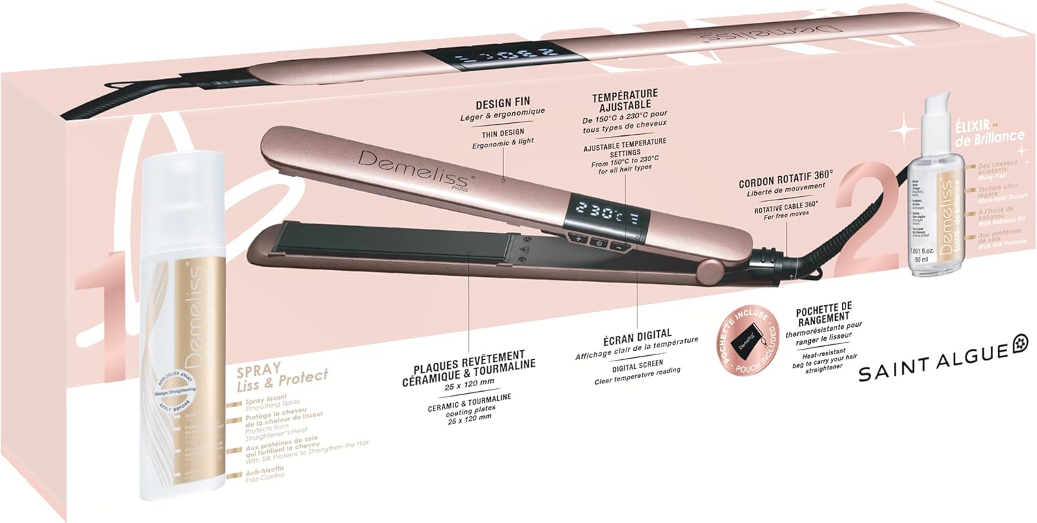 Saint Algue - Demeliss Gold Love - lisseur 2 en 1 - céramique, 230°C, pochette, soins inclus