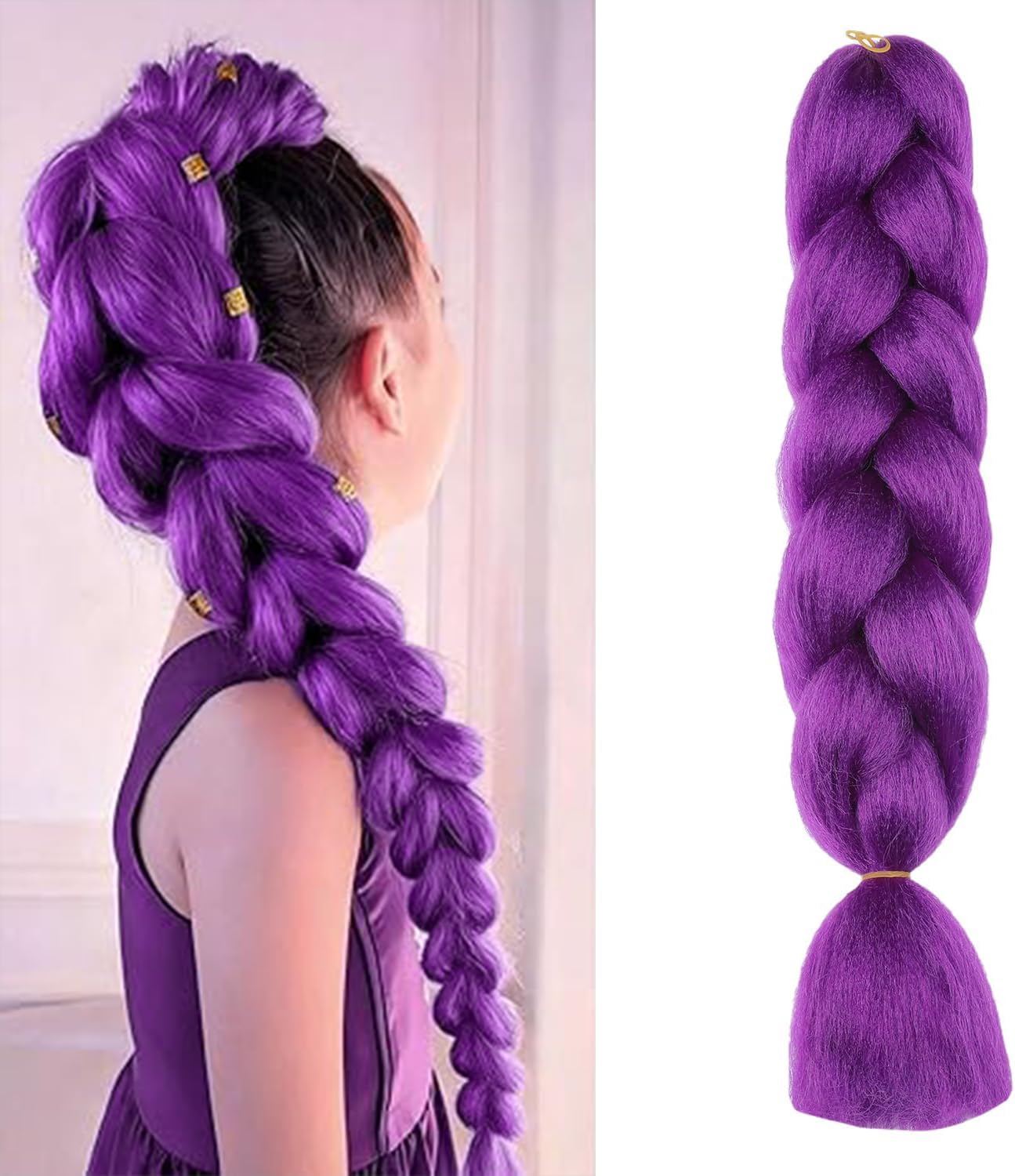 ShowJarlly - Extensions ombrées tressables 61 cm, violet foncé