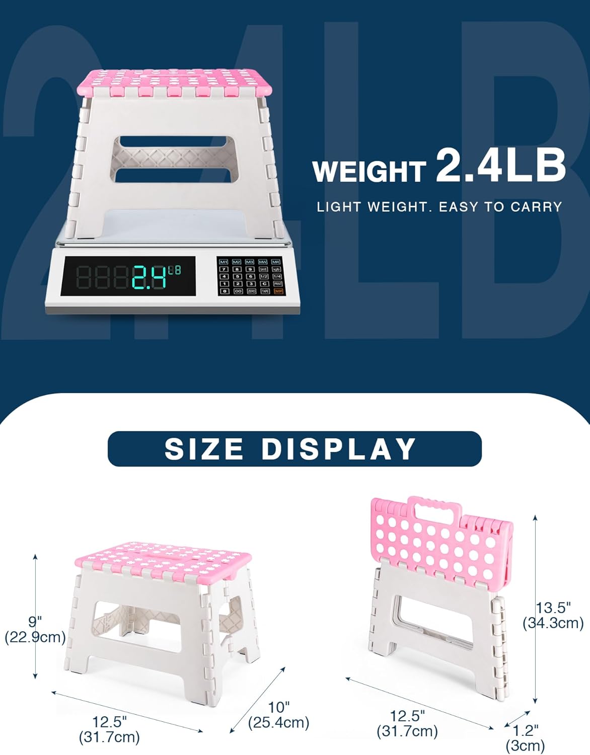 HOUSE DAY - Tabouret pliant enfant - 22cm - plastique rose/blanc