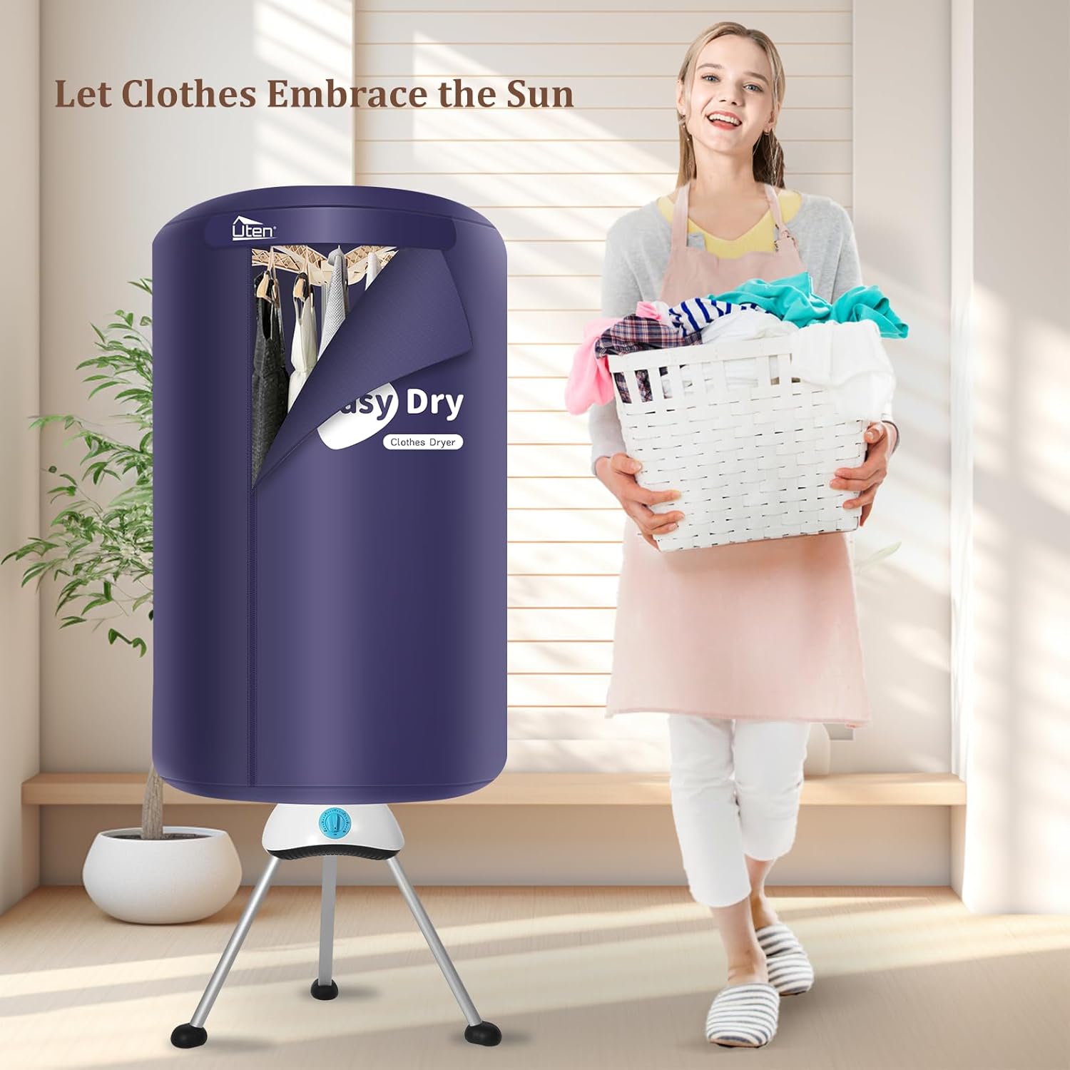 Sèche-linge électrique rond, 1000W, minuterie, séchage portable