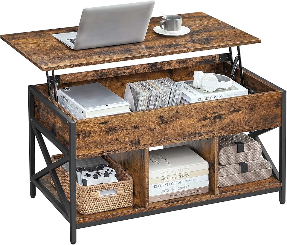 VASAGLE - Table basse série LCT202B01 - 50x100x(46,5-62)cm - plateau relevable, rangement caché, acier