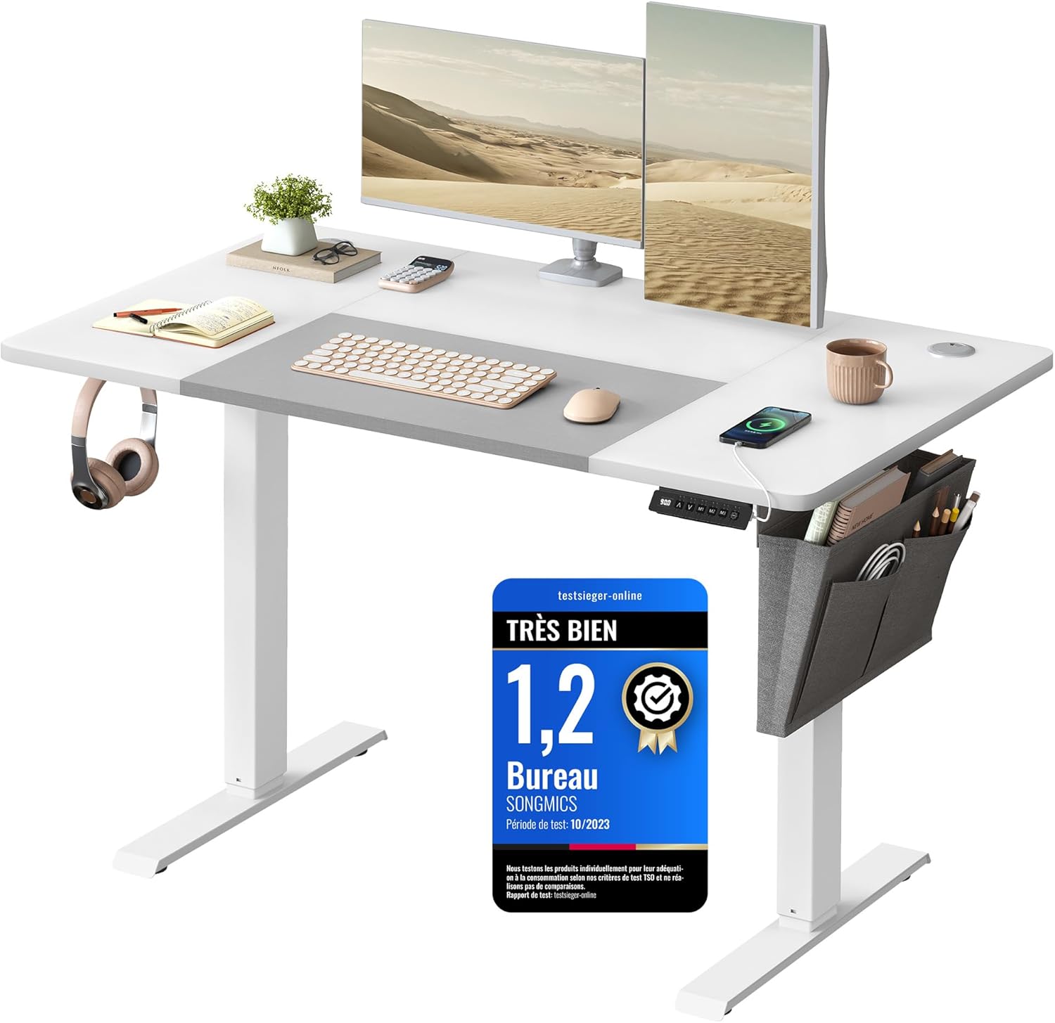 SONGMICS - bureau électrique assis-debout, 120x60 cm, 4 mémoires, LSD015W02