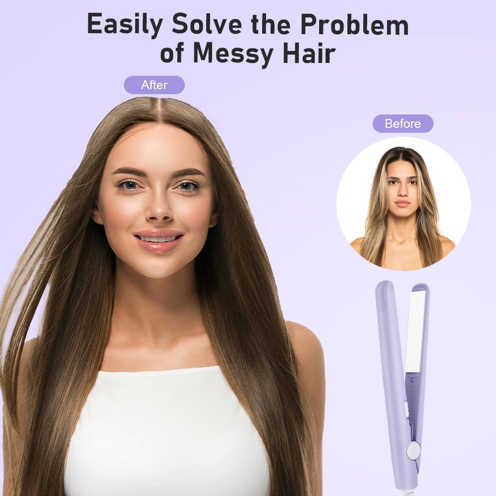 LOPHE - Mini fer à lisser 2 en 1, 110-220V, chauffe rapide 10s, violet