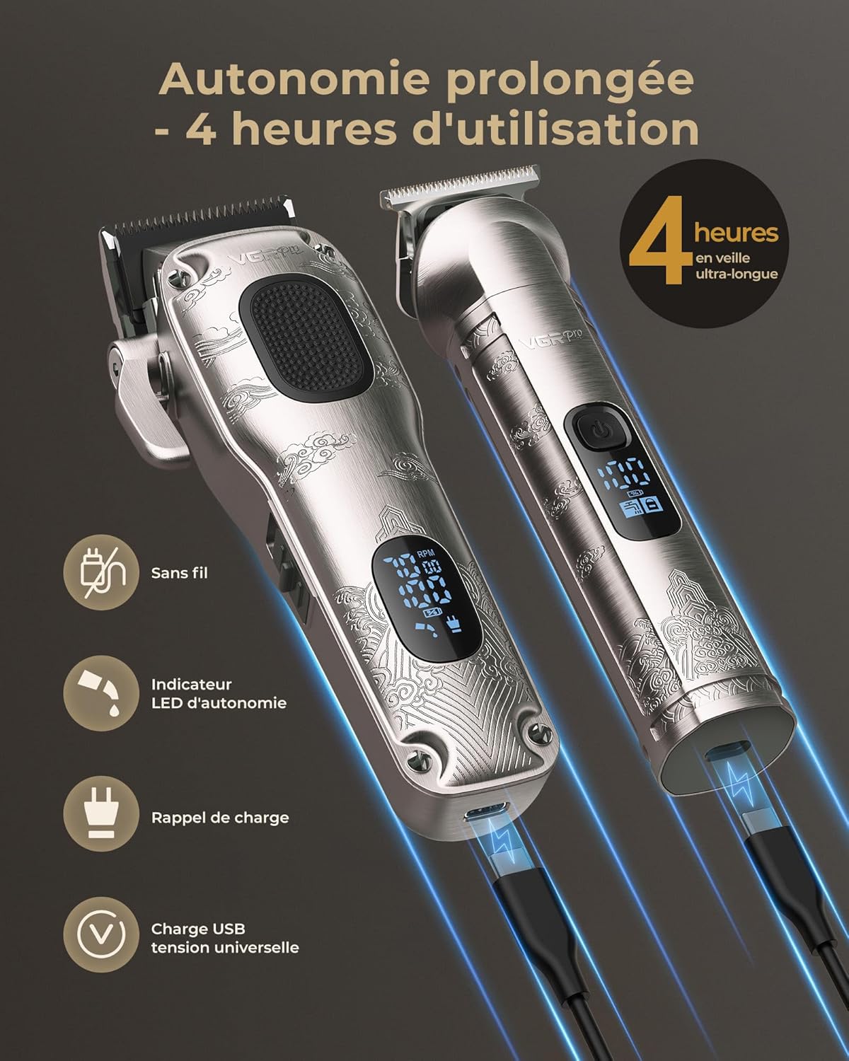 Tondeuse cheveux homme - kit professionnel sans fil - coupe précise, boîte d'emballage