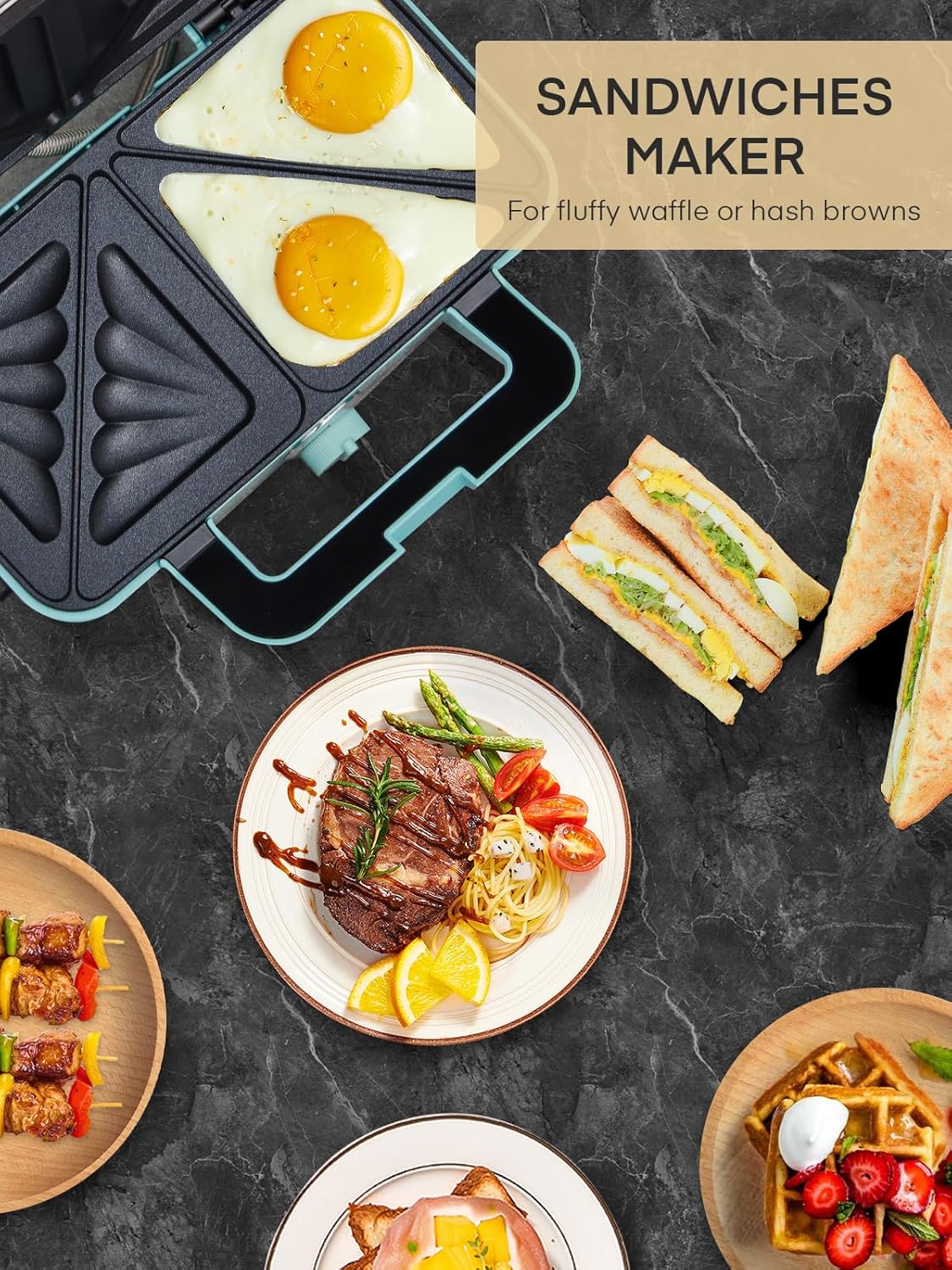 FOHERE - Gaufrier 3 en 1 1200W - 5 vitesses - plaques antiadhésives