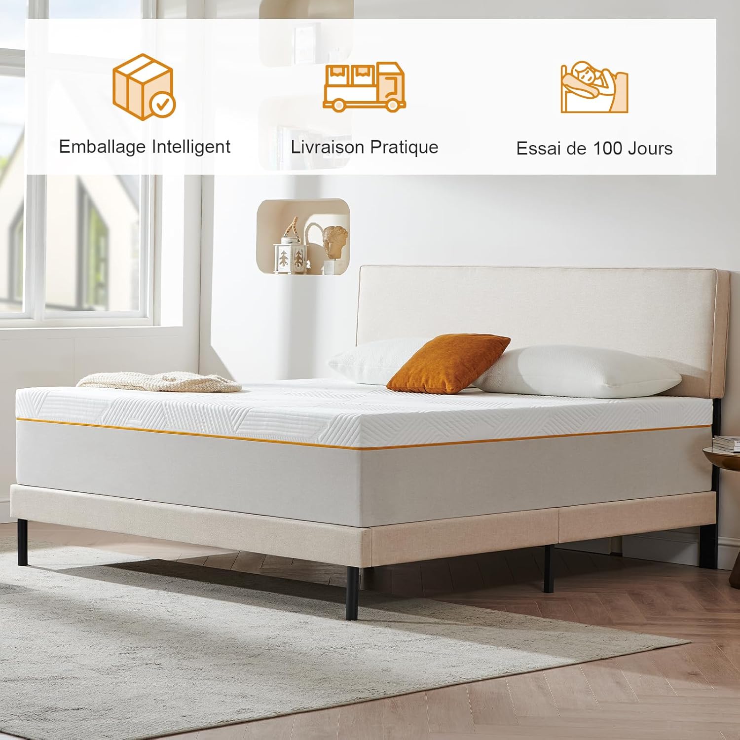 Matelas - mousse mémoire forme - 140x190x20cm - 7 zones, ferme, réversible