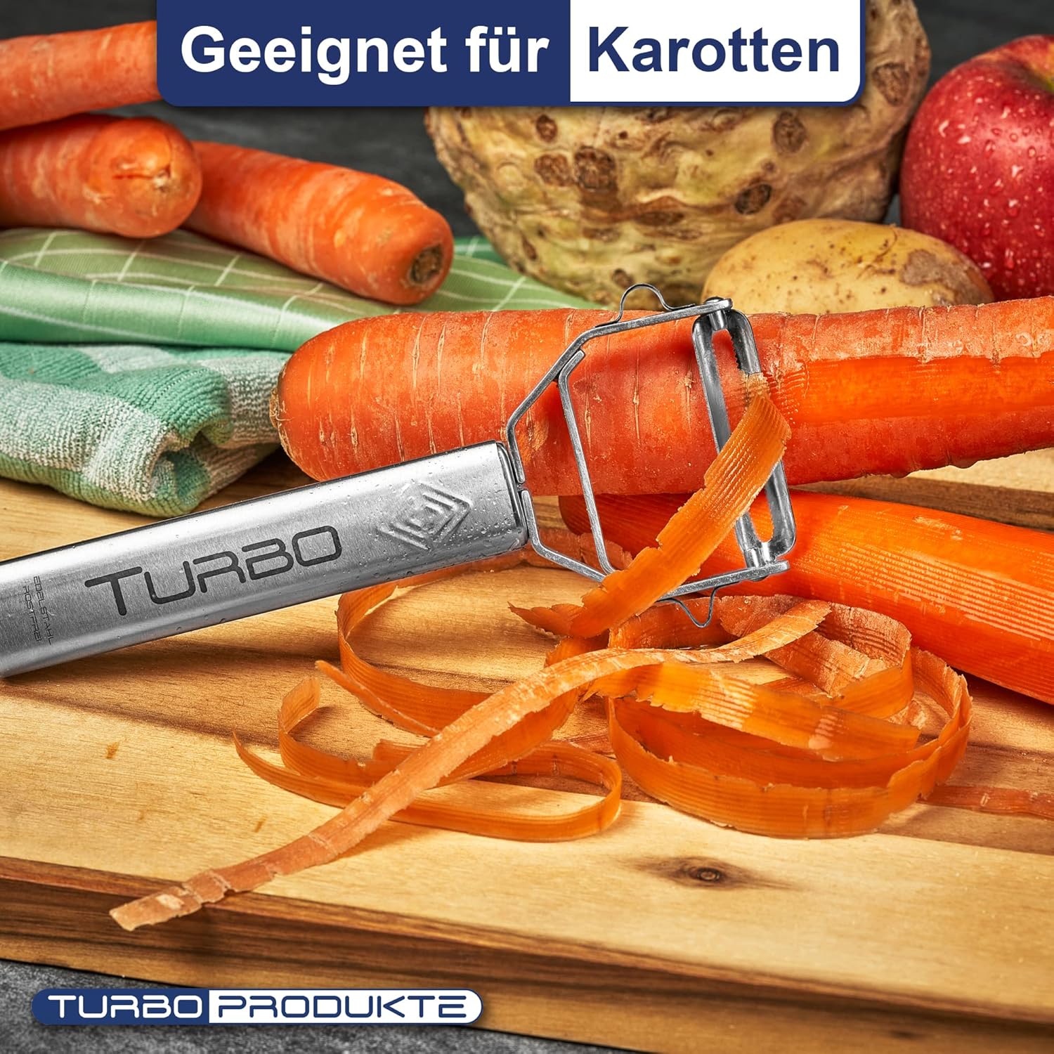 TURBO PRODUKTE - Éplucheur 3 en 1 inox, lame pendulaire, rose, droitier/gaucher