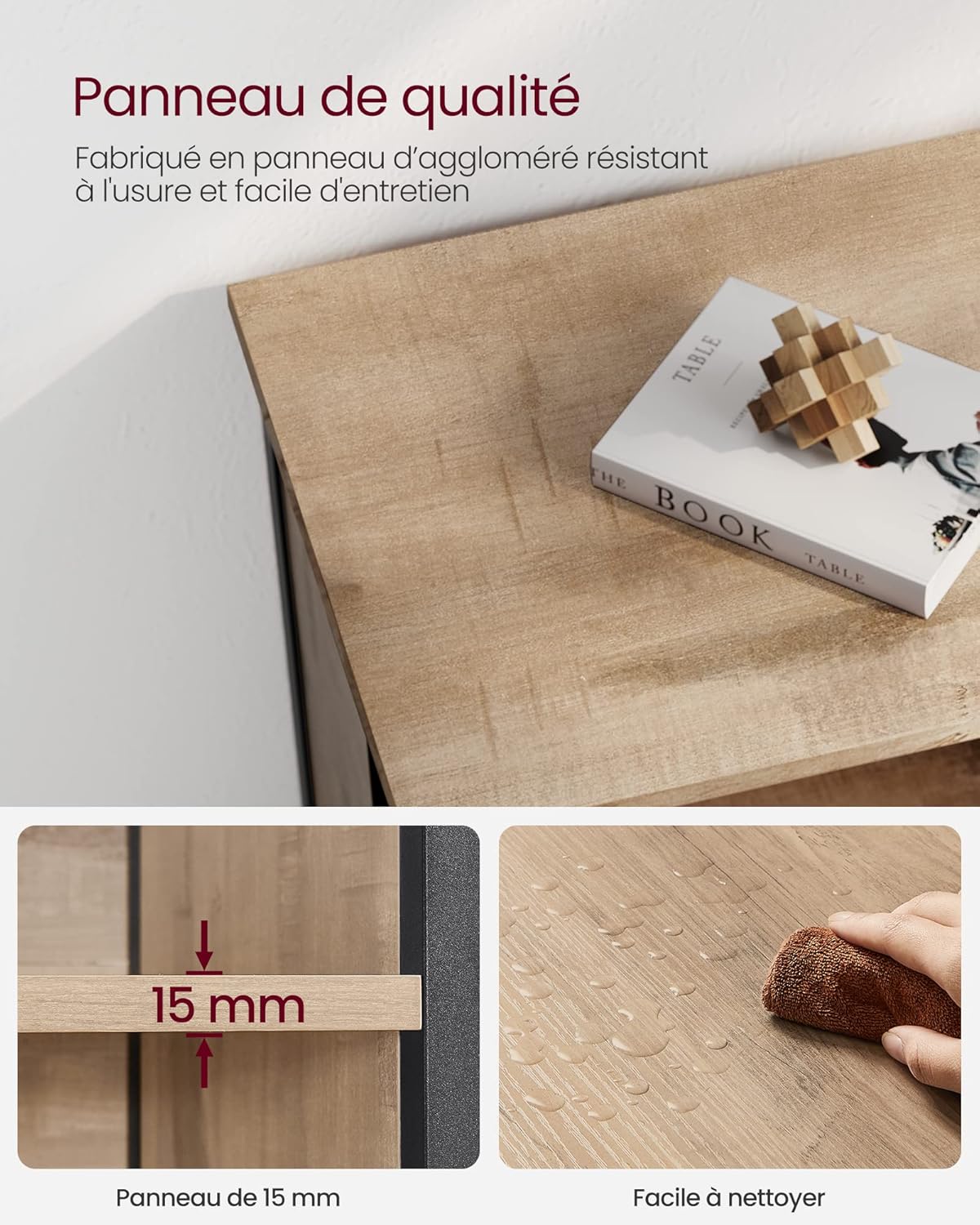 VASAGLE - buffet LSC066B50 - acier et bois, 2 étagères réglables, chêne noir