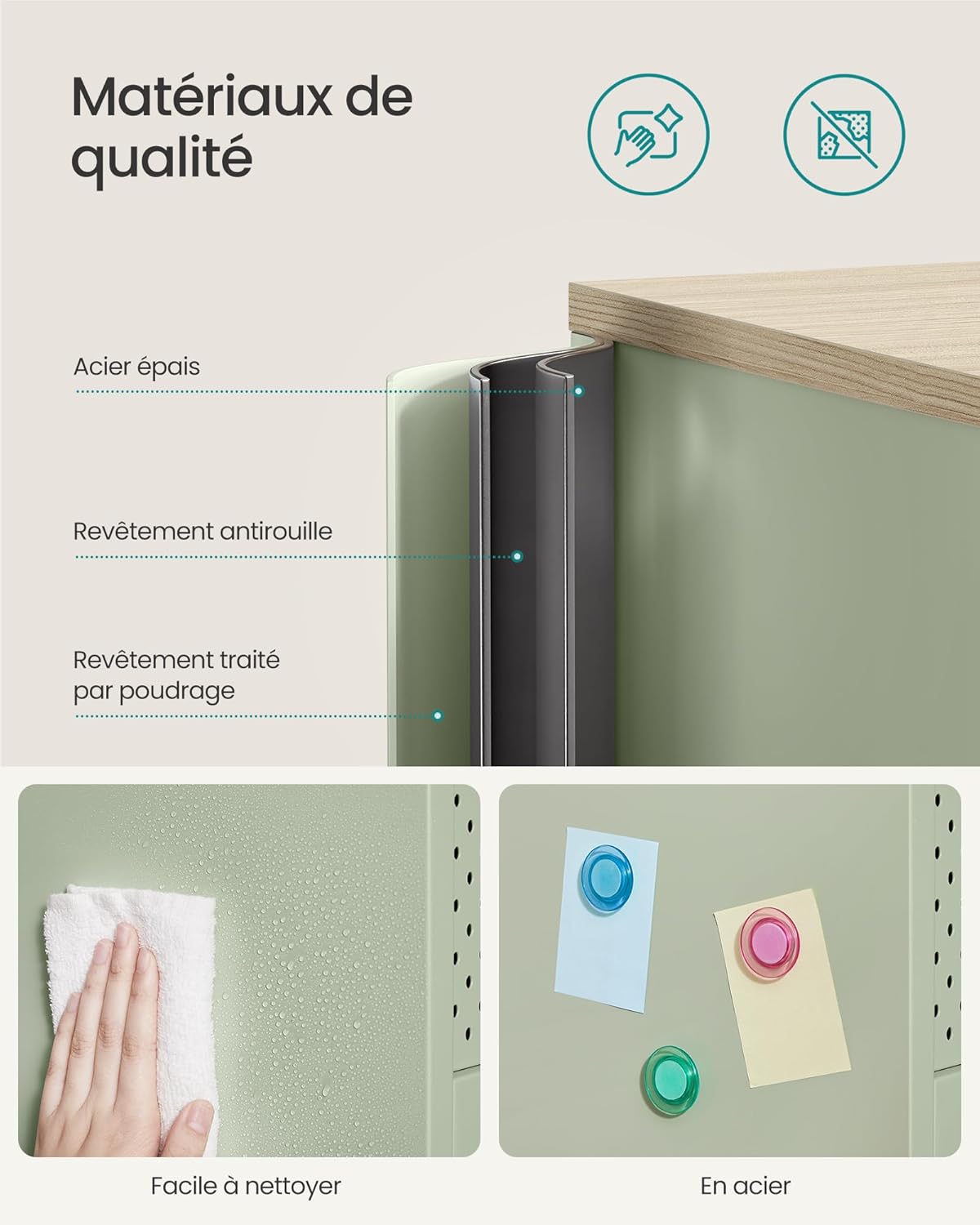 SONGMICS - meuble buffet métal, 40x80x76cm, double porte, LSC102C01