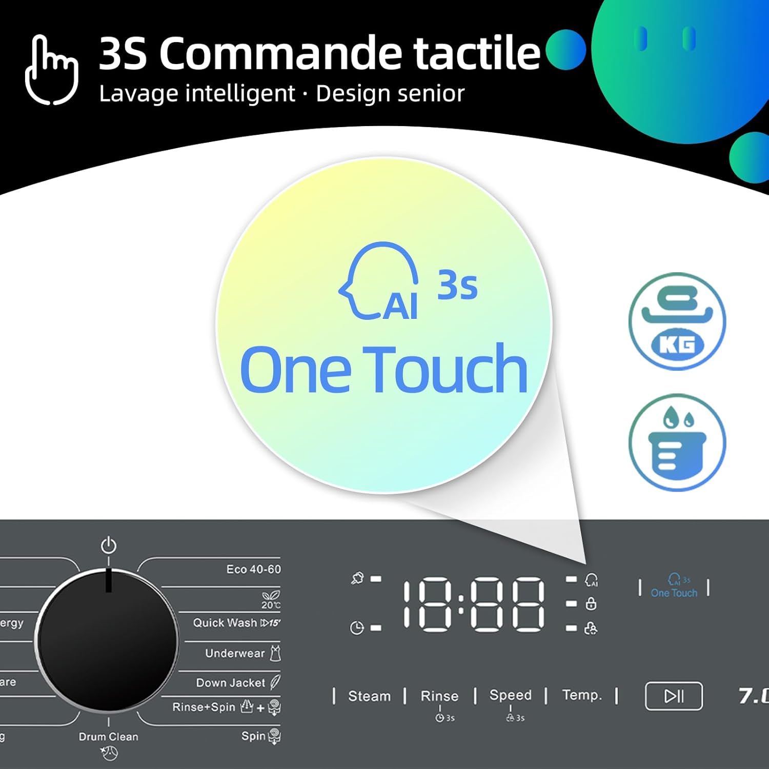 CHiQ - lave-linge compact 7kg, 1200tr/min, vapeur, classe A, CW07123863AX